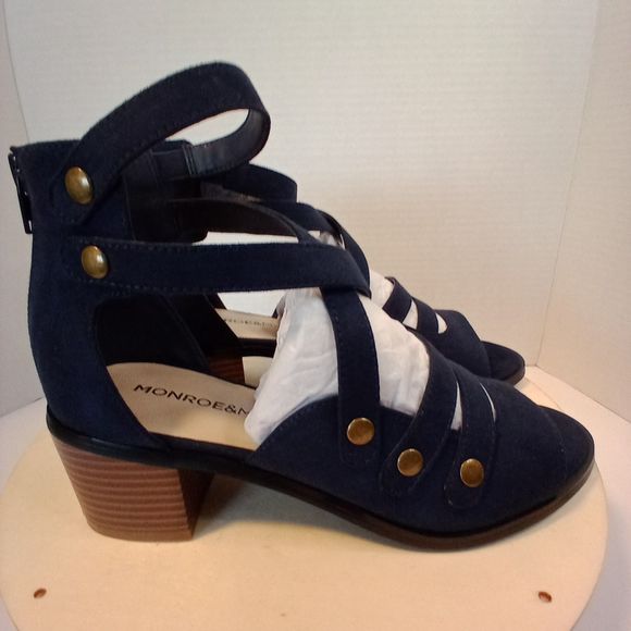 MONROE & MAIN Blue Peep Toe Block Heel Ankle Sandal Women's Size 7M - Picture 6 of 11